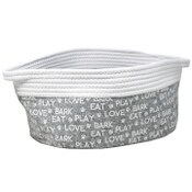 Wholesale - Small Felt/Rope Pet Bin 16"x12"xH7" LGY Eat Bark Love Print C/P 20, UPC: 195010062923